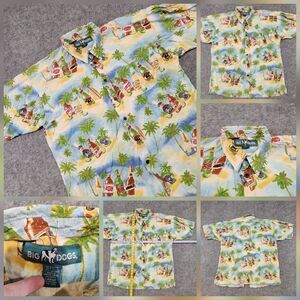 Big Dogs Mens L Large Beer Beach Poolside Hawaiian Button‎ Up T Shirt Pocket